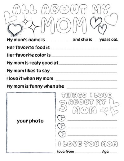 All about my Mom coloring page