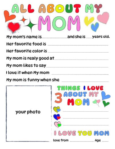 All about my Mom coloring page